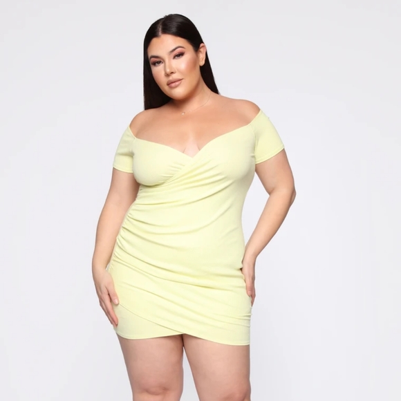 NWT Fashion Nova 1X Night We Met Yellow Mini Dress - Picture 1 of 9